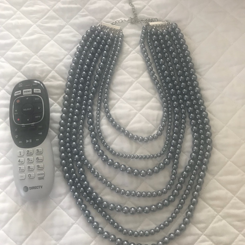 Large multilayer silver pearl necklace